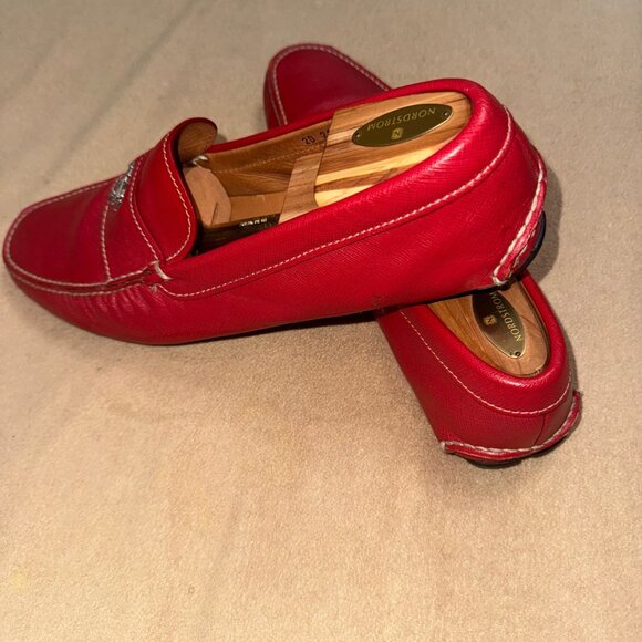 RED LEATHER PRADA DRIVING SHOES SIZE 12M - Picture 2 of 2